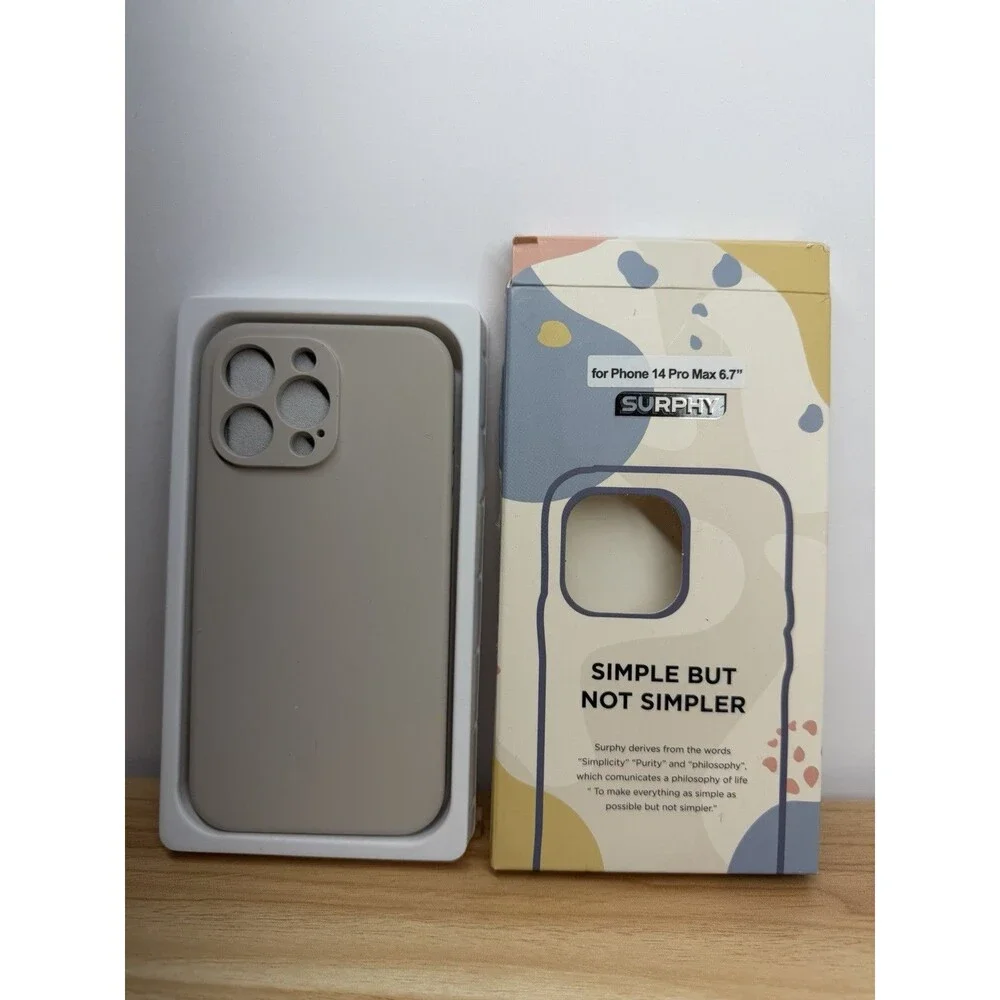 Surphy iPhone 14 Pro Max 6.7 Silicone Case + 2 Glass Screen Protectors Beige New